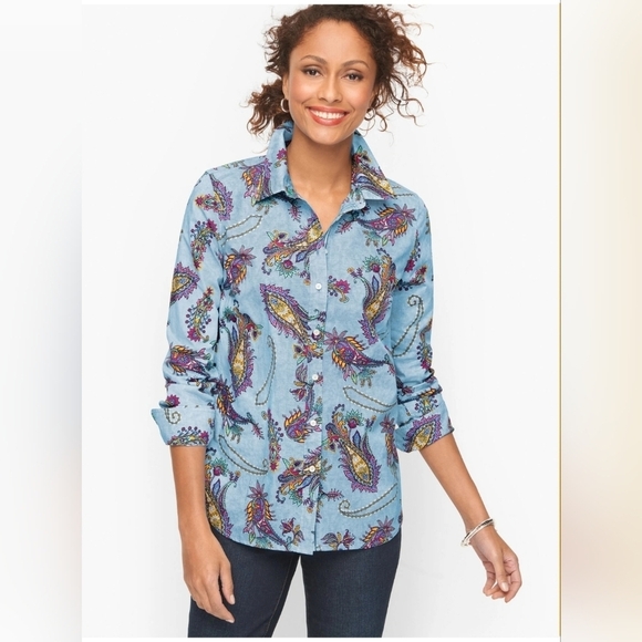 Talbots Paisley Cotton Button Front Shirt‎ - Swirly Paisley Size 1X - Picture 1 of 11
